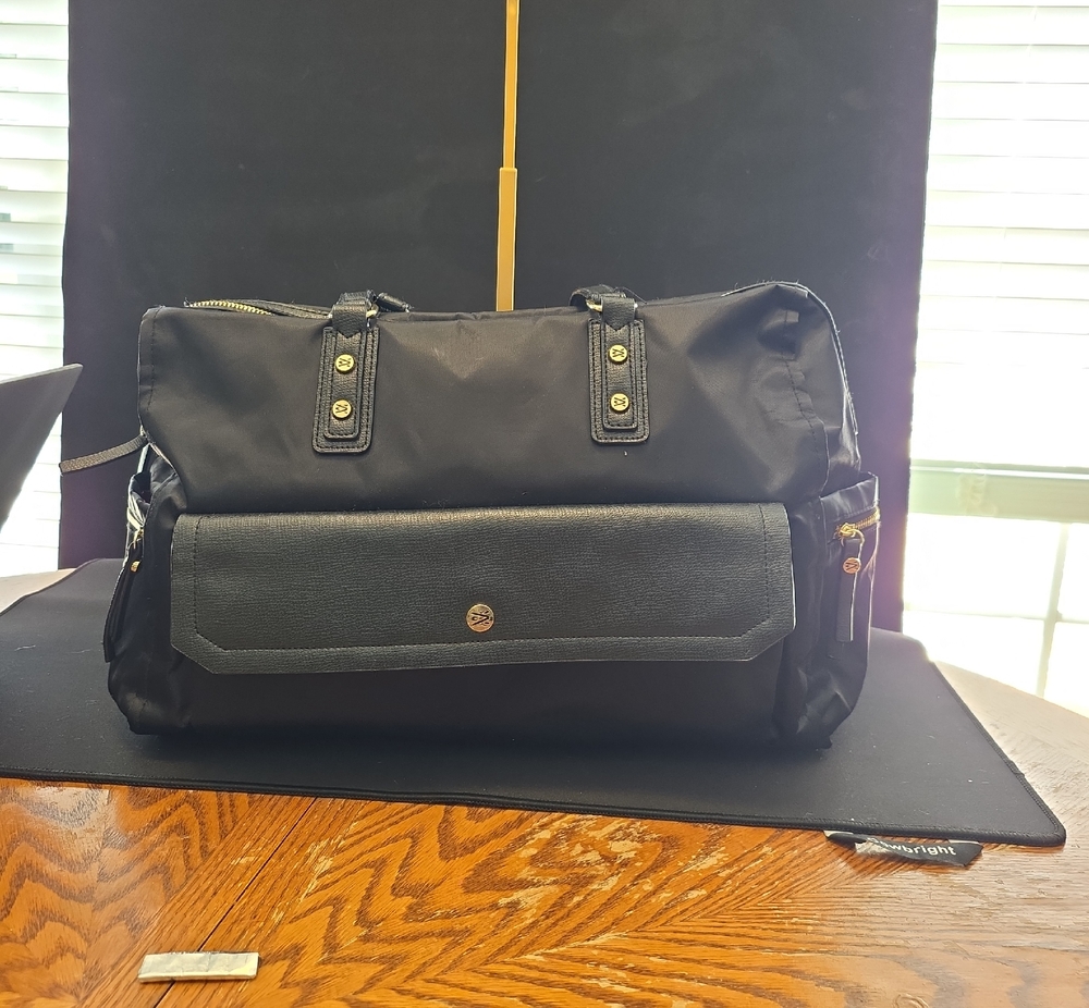 Men's Black Nylon Duffel Bag with Front Flap Pocket